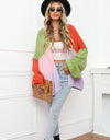 Color Block Open Front Balloon Sleeve Longline Cardigan