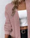 Rib-Knit Open Front Pocketed Cardigan