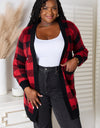 Heimish Full Size Plaid Open Front Cardigan with Pockets