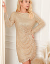 Twisted Long Sleeve Ruched Mini Sequin Dress