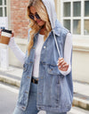 Drawstring Hooded Sleeveless Denim Jacket