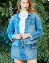 Veveret Button Up Raw Hem Denim Jacket