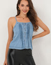 Pleated Detail Buttoned Denim Cami