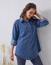 Pocketed Striped Button Up Denim Shirt