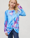 Girls Tie-Dye Twist Front Long Sleeve Top