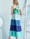 Hailey & Co Color Block Sleeveless Tiered Maxi Dress