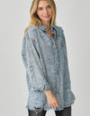 RISEN Distressed Raw Hem Denim Shirt