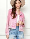 Veveret Button Up Cropped Denim Jacket