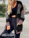 Striped Open Front Long Sleeve Cardigan with Pockets