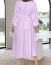 Deep V-Neck Balloon Sleeve Plain Maxi Dress