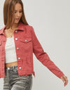 RISEN Raw Hem Button Up Cropped Denim Jacket