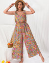 Plus Size Printed Wide Leg Sleeveless Jumpsuit