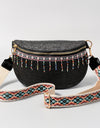 Bead Trim Straw Weave Crossbody Bag