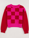 Plaid Heart Round Neck Sweater