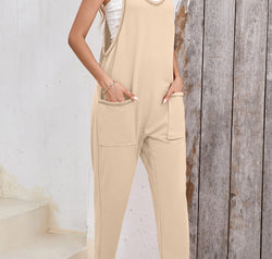 Pocketed Scoop Neck Spaghetti Strap Overalls