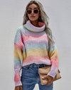 Rainbow Rib-Knit Turtleneck Drop Shoulder Sweater