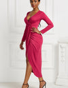 High-low Ruched Surplice Long Sleeve Dress