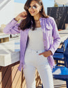 American Bazi Full Size Distressed Button Down Denim Jacket in Lavender