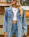 Buttoned Collared Neck Denim Jacket with Pockets