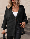 Button Down Horizontal-Ribbing Longline Cardigan