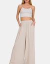 Zenana Pleated Linen Blend Wide Leg Pants