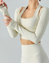 Ribbed Faux Layered Halter Neck Cropped Sports Top