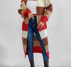 Color Block Open Front Longline Cardigan