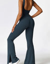 Basic Bae Sleeveless Bootcut Slit Active Jumpsuit