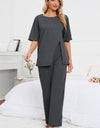 Slit Round Neck Top and Pants Lounge Set