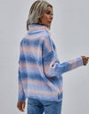 Rainbow Rib-Knit Turtleneck Drop Shoulder Sweater