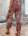 Paisley Print Smocked High-Waist Pants