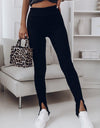 High Waist Ribbed Slit Leggings