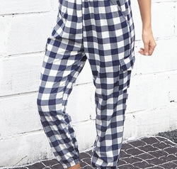 Plaid Elastic High Waist Cargo Pants