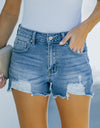 Frayed Hem Distressed Denim Shorts with Pockets