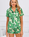 Printed Button Up Short Sleeve Top and Shorts Lounge Set