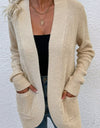 Open Front Rib-Knit Cardigan with Pockets