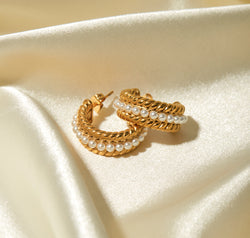 Stainless Steel Pearl C-Hoop Earrings