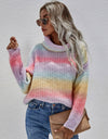 Rainbow Rib-Knit Turtleneck Drop Shoulder Sweater