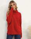 Slit Turtleneck Dropped Shoulder Sweater