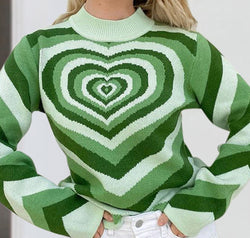 Heart Mock Neck Long Sleeve Sweater