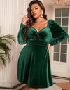 Plus Size Surplice Ruched Puff Sleeve Mini Dress