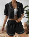 Ivy Lane Contrast Lapel Collar Cropped Shirt and Shorts Lounge Set