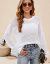 Round Neck Openwork Dropped Shoulder Knit Top