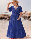 Plus Size Lace Detail Tie Neck Short Sleeve Maxi Dress