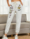 Tie Front Butterfly Graphic Long Pants