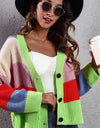 Color Block Button-Down Dropped Shoulder Cardigan