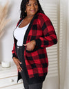 Heimish Full Size Plaid Open Front Cardigan with Pockets