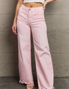 RISEN Raelene Full Size High Waist Wide Leg Jeans in Light Pink