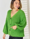 Pocketed Button Up Dropped Shoulder Cardigan