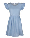 Full Size Ruffled Round Neck Cap Sleeve Denim Dress